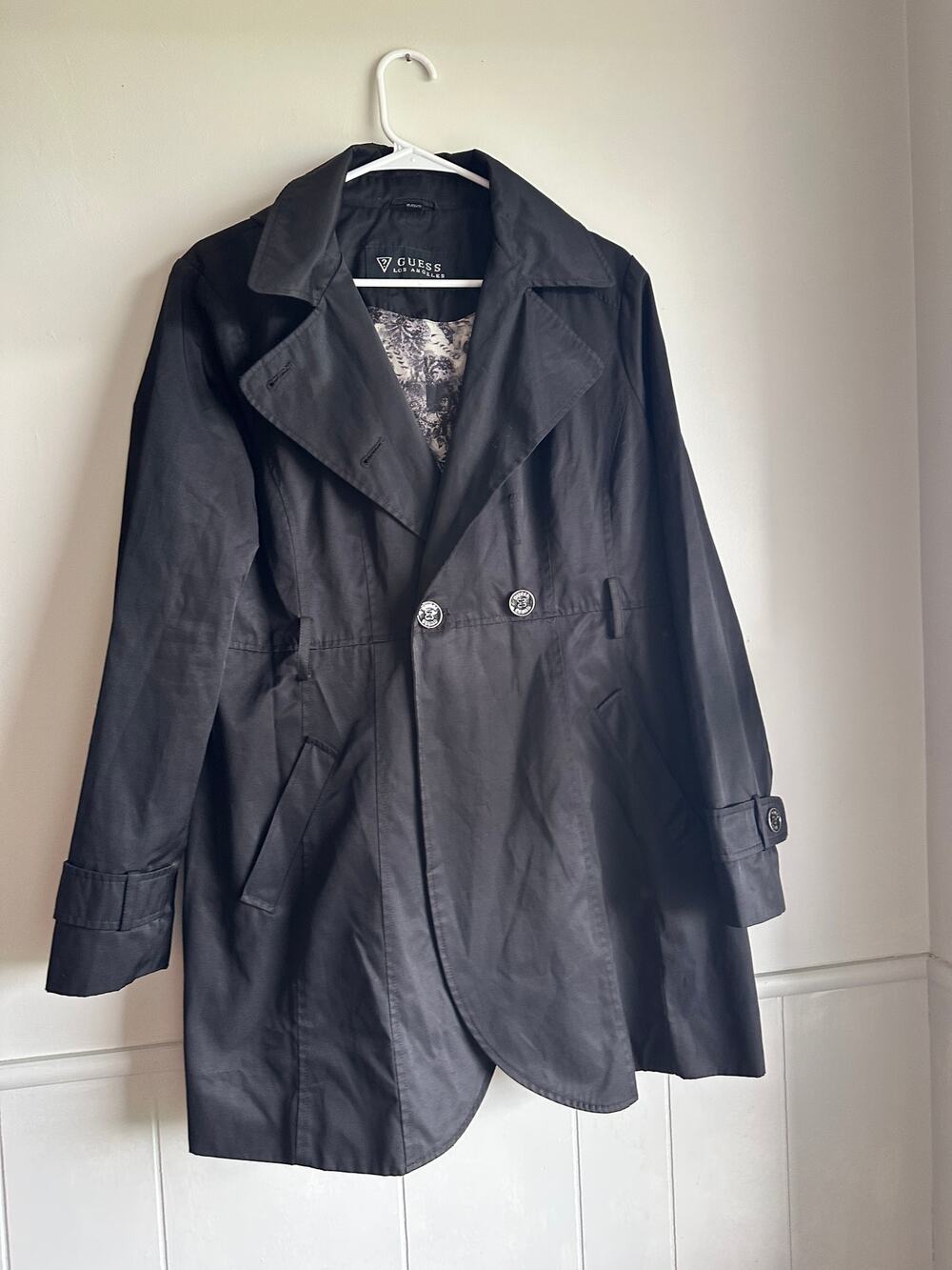 GUESS Los Angeles Women’s Black Hooded Trench Coat XL Cotton Blend